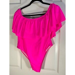 Hot Pink One‎ Shoulder Ruffle One Piece Swimsuit Women's XL